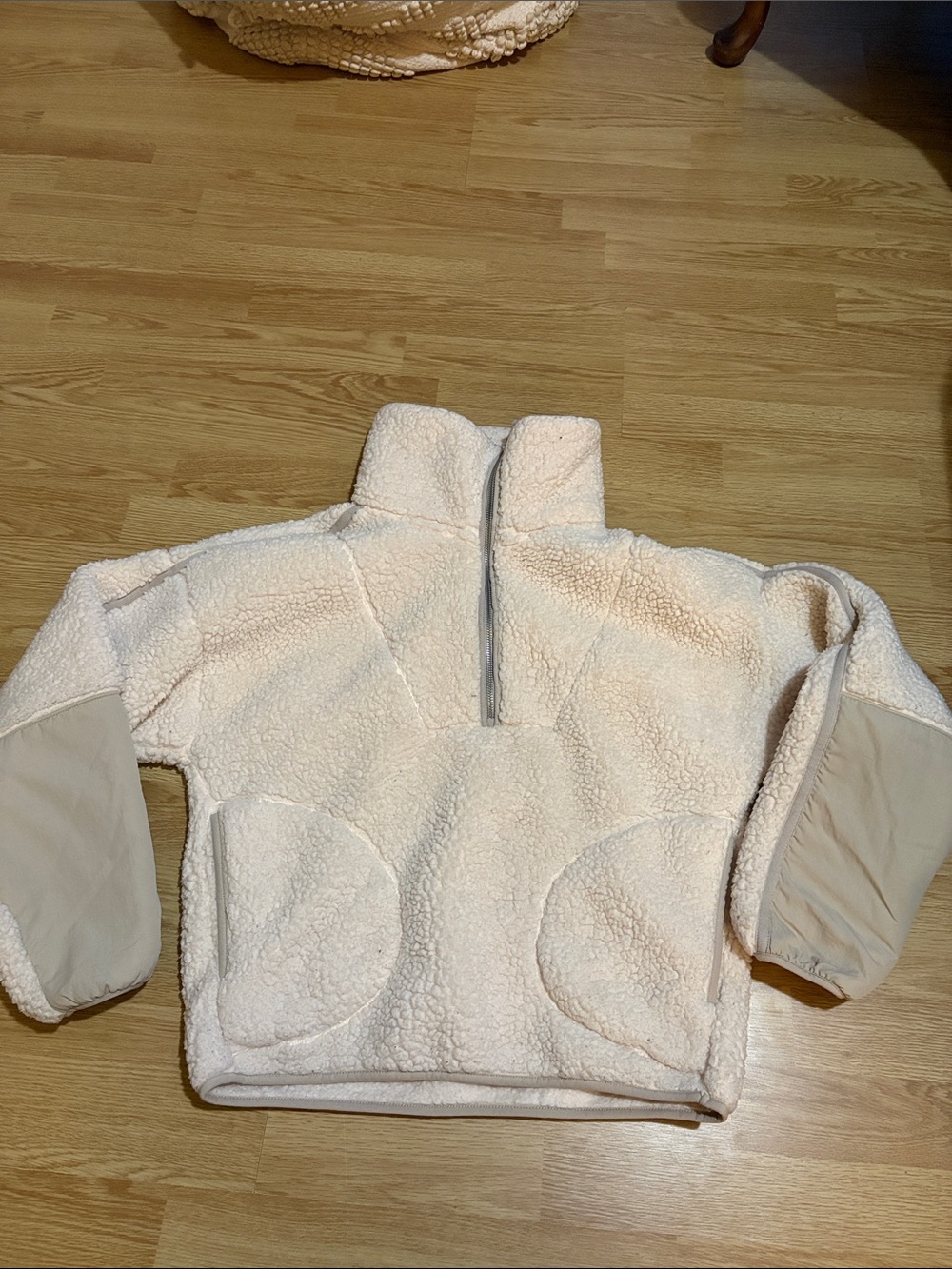 Cream Sherpa Pullover Jacket - Cozy Half-Zip Top
